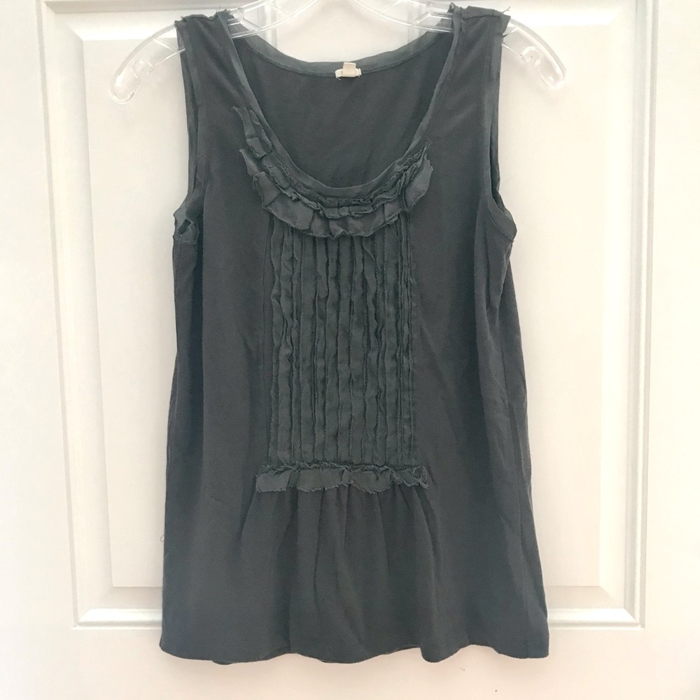 J. CREW Ruffled Charcoal TANK TOP *Silk Trim*